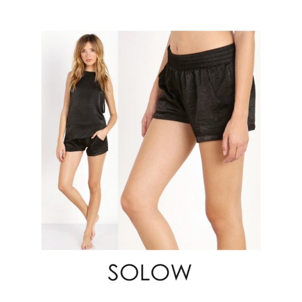 Solow Black “Crinkle Satin” Shorts